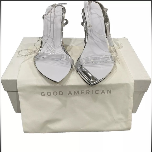 [ GOOD AMERICAN ] Cinder-f*ckin-ella Clear Lucite Silver Wedge Heels : 8 : NWT - Picture 3 of 7